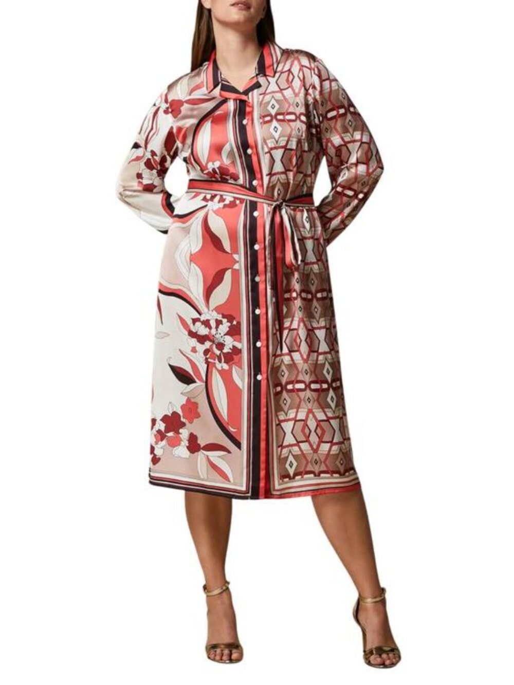 NEW MARINA RINALDI “Divinita” Printed Satin Midi Dress – Women’s 14 – NWT
